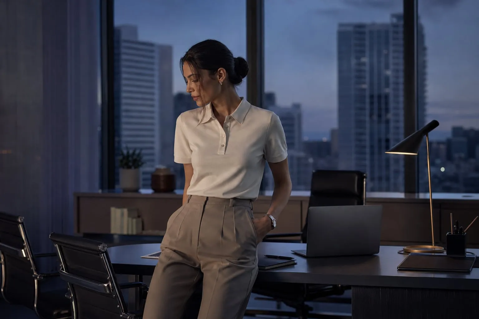 Camisa polo feminina no trabalho sem cara de uniforme